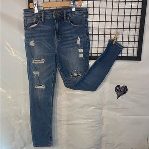 Bootlegger- Classic Blue Distressed Skinny ankle Jeans with stretch